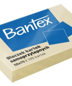 Bloczek samoprzylepny BANTEX, 50x75mm, 1x100 kart., jasnożółty