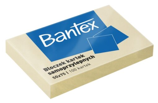 Bloczek samoprzylepny BANTEX, 50x75mm, 1x100 kart., jasnożółty