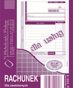 233-5 Rachunek dla zwolnionych podmiotowo z VAT - dla usług 233-5