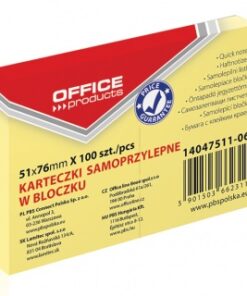 Bloczek samoprzylepny OFFICE PRODUCTS, 51x76mm, 1x100 kart., pastel, jasnożółty