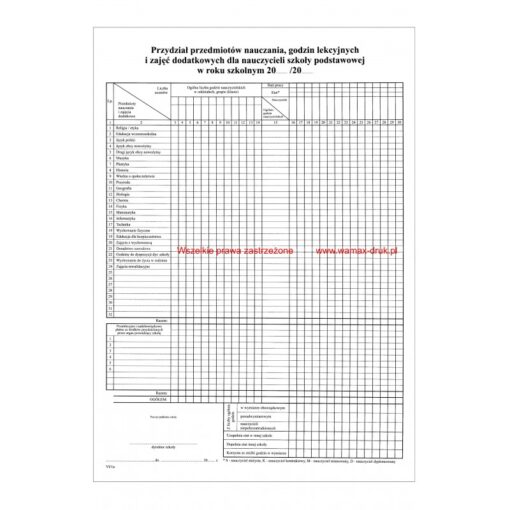 Przydział przedmiotów nauczania a3 /1560