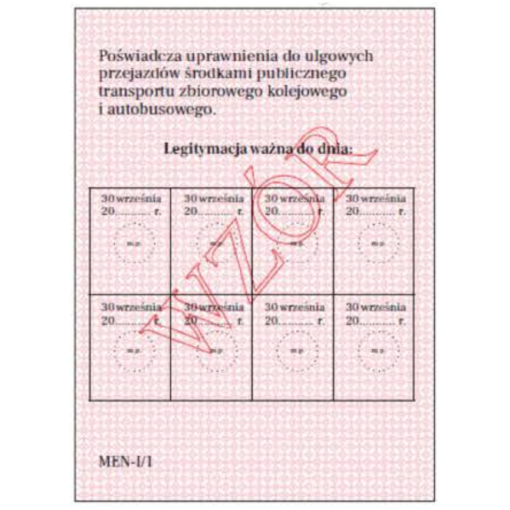 Legitymacja szkolna MEN-I/1 1452 tył