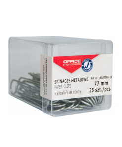 Spinacze metalowe OFFICE PRODUCTS 77mm w pudełku 25szt. srebrne