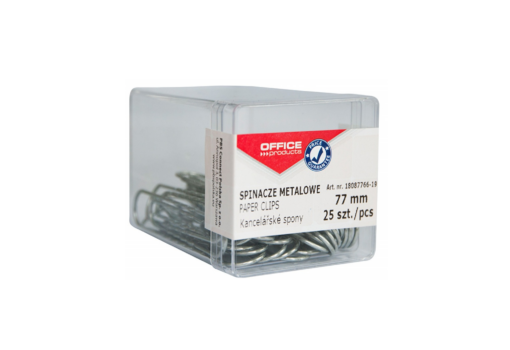 Spinacze metalowe OFFICE PRODUCTS 77mm w pudełku 25szt. srebrne